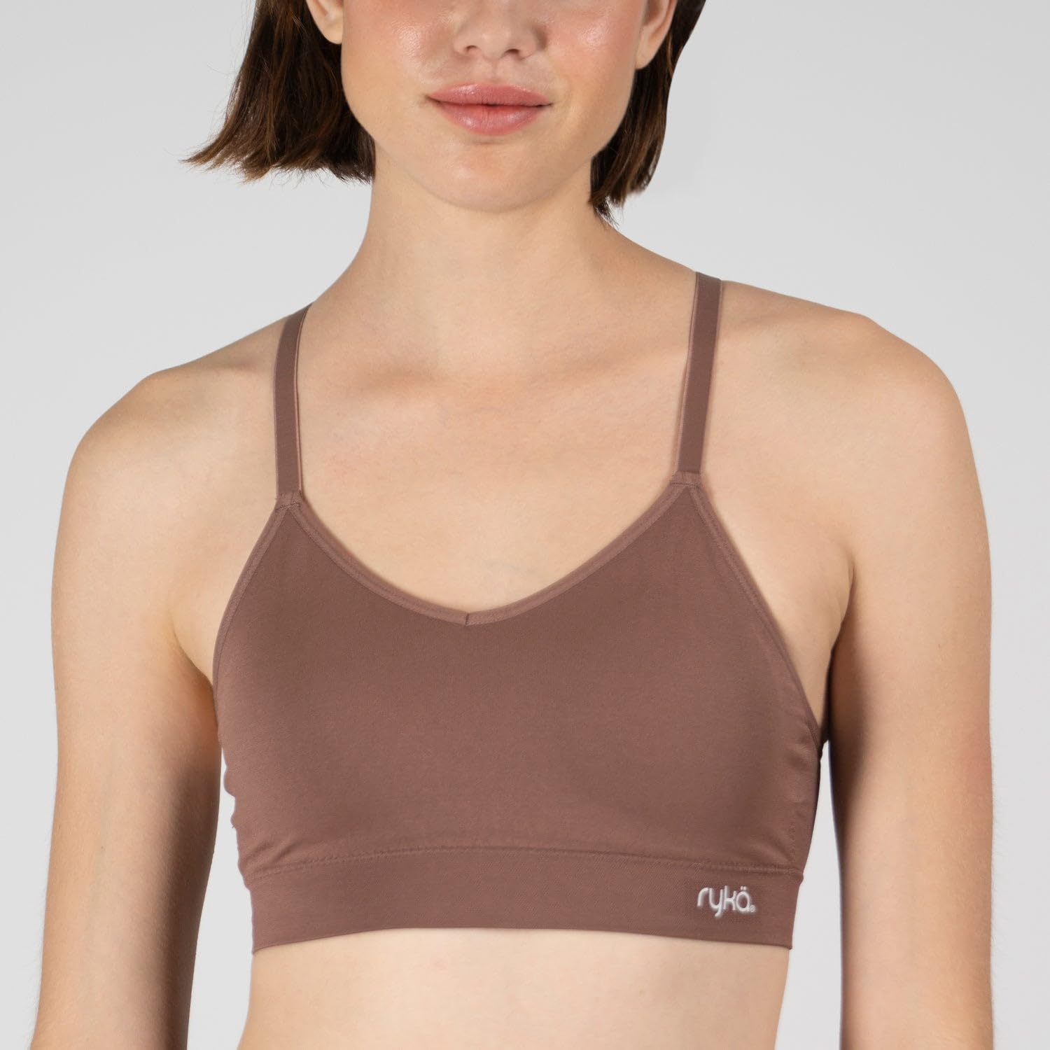 Ryka Brasier deportivo, camiseta de yoga, atlético, sostén deportivo, cuello en V sin costuras, paquete de 3
