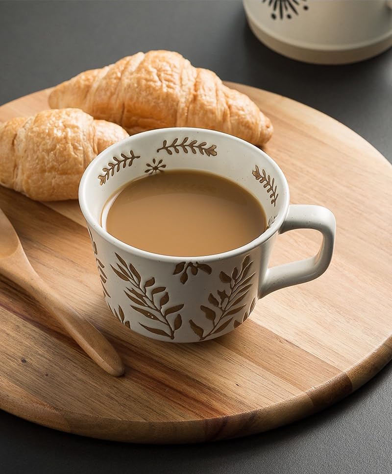 Handmade Ceramic Mugs, 12 oz Coffee Cups, Tea Mugs, Farmhouser Mug, Luxurious Cups for Office Home Microwavable, Porcelain Coffee Cups With Handle - Modern, Boho, Unique Style Wisteria Leaves - Image 2