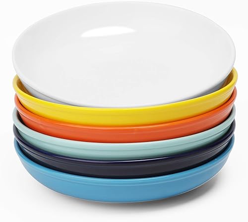 amhomel Cuencos pequeños de 7 pulgadas, cuencos de cerámica poco profundos de 16 onzas, aptos para microondas y lavavajillas, juego de 6, colores