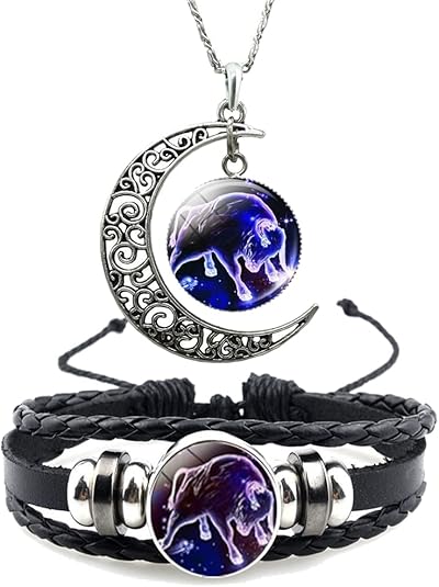 12 Zodiac Constellation Necklace Bracelet Time Gemstone Horoscope Astrology Moon Crescent Necklace for Women Men Birthday Gift Jewelry