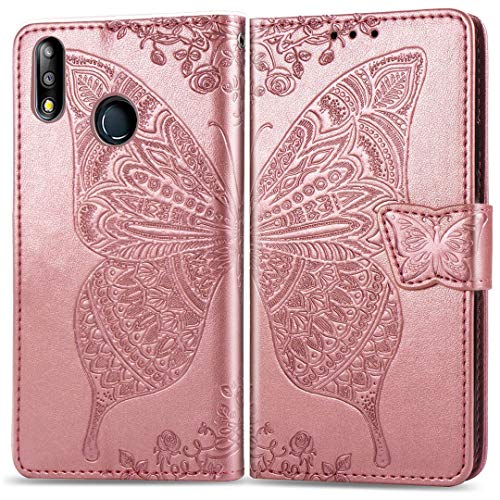 SATURCASE Hülle für Asus Zenfone Max (M2) ZB633KL, Schmetterling Blume PU Lederhülle Magnetverschluss Brieftasche Standfunktion Tasche Schutzhülle für Asus Zenfone Max (M2) ZB633KL (HF-Roségold)