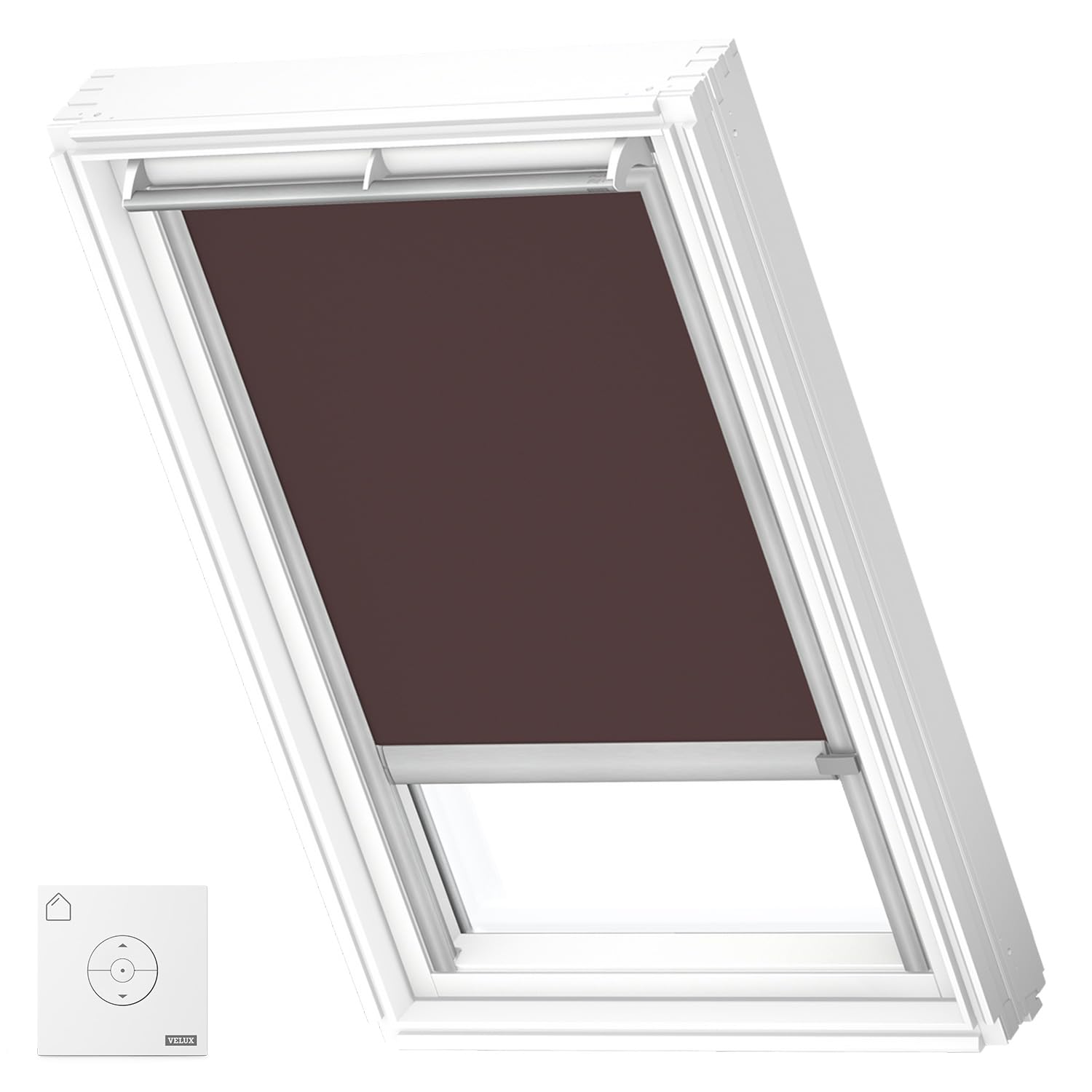 VELUX Original Solar Powered Blackout Roller Blind (DSL), Silver Frame, MK06, Dark Brown