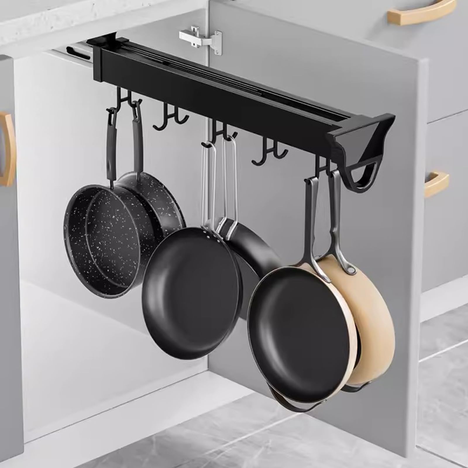 Pfannenhalter Hängend, Mopp und Besenhalter, Ausziehbarer Besenschrank, Ausziehbarer Schrank-Organizer, Gartengeräte-Organizer für Den Küchen- und Gartenbereich zu Hause(56cm(22.0 in))