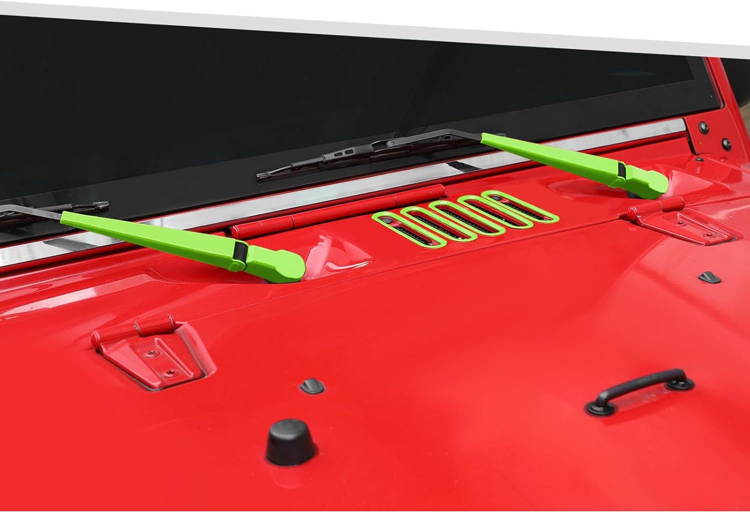 Jimen Fit for Jeep Wrangler JK JKU 2007-2018, 15PCS Front and Rear Windshield Wiper Trim & Hood Vent Cover Exterior Accessories (Green)