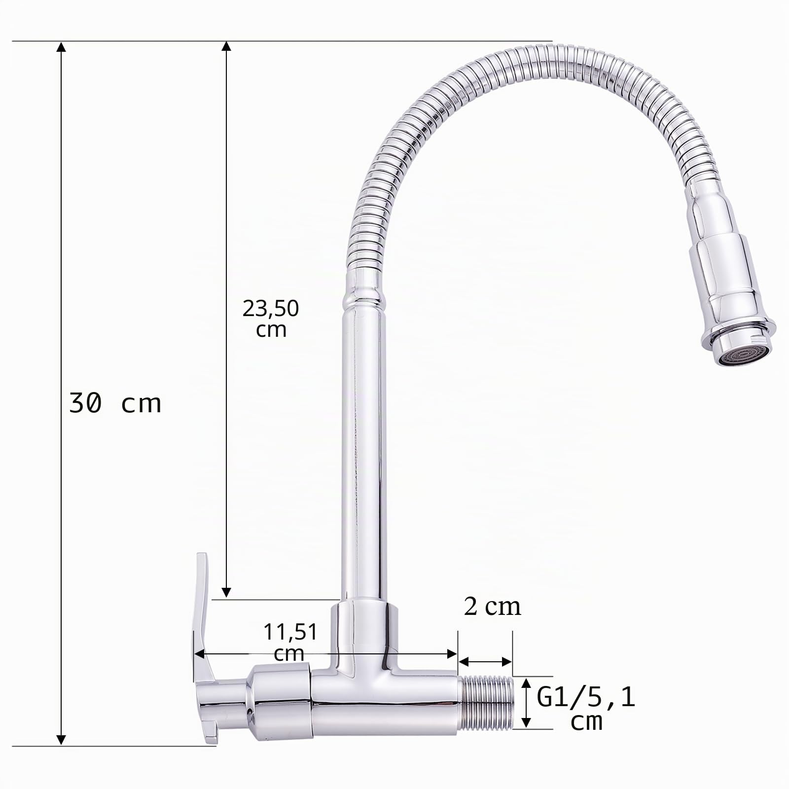 Inchant - Grifo de pared para cocina con agua fría, acabado cromado y cuerpo de latón, giratorio 360°, giratorio