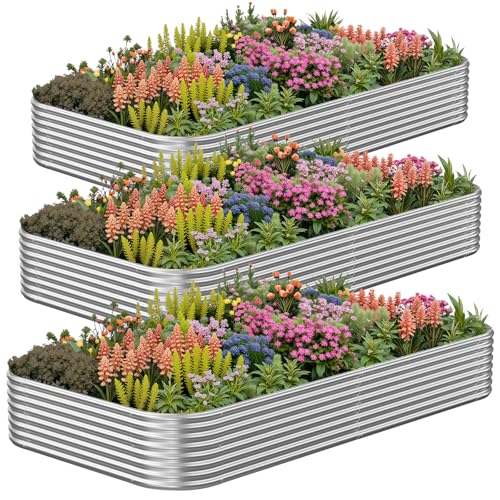OZMSHF 3 Pack 4x2FT Raised Beds for Gardening, Corrugated Galvanized Steel Raised Garden Bed, Outdoor Metal Above Ground Garden Bed for Vegetables and Flowers