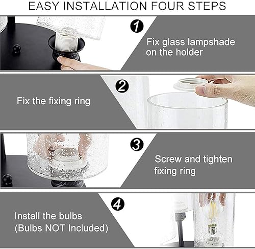 Miniatura 8 de DLLT - Lámpara industrial semiempotrada de 3 luces, 9.64 pulgadas, vintage, cerca del techo, con pantalla de vidrio sembrado transparente,