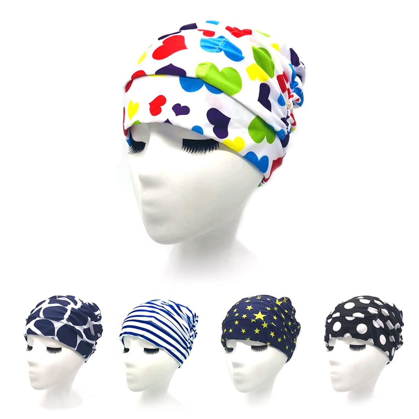 Cuffia da nuoto unisex, elasticizzata, morbida, per adulti, ad alta elasticità, antiscivolo, con stampa da spiaggia, piscina, sport, immersioni, balneazione, per capelli lunghi (4)
