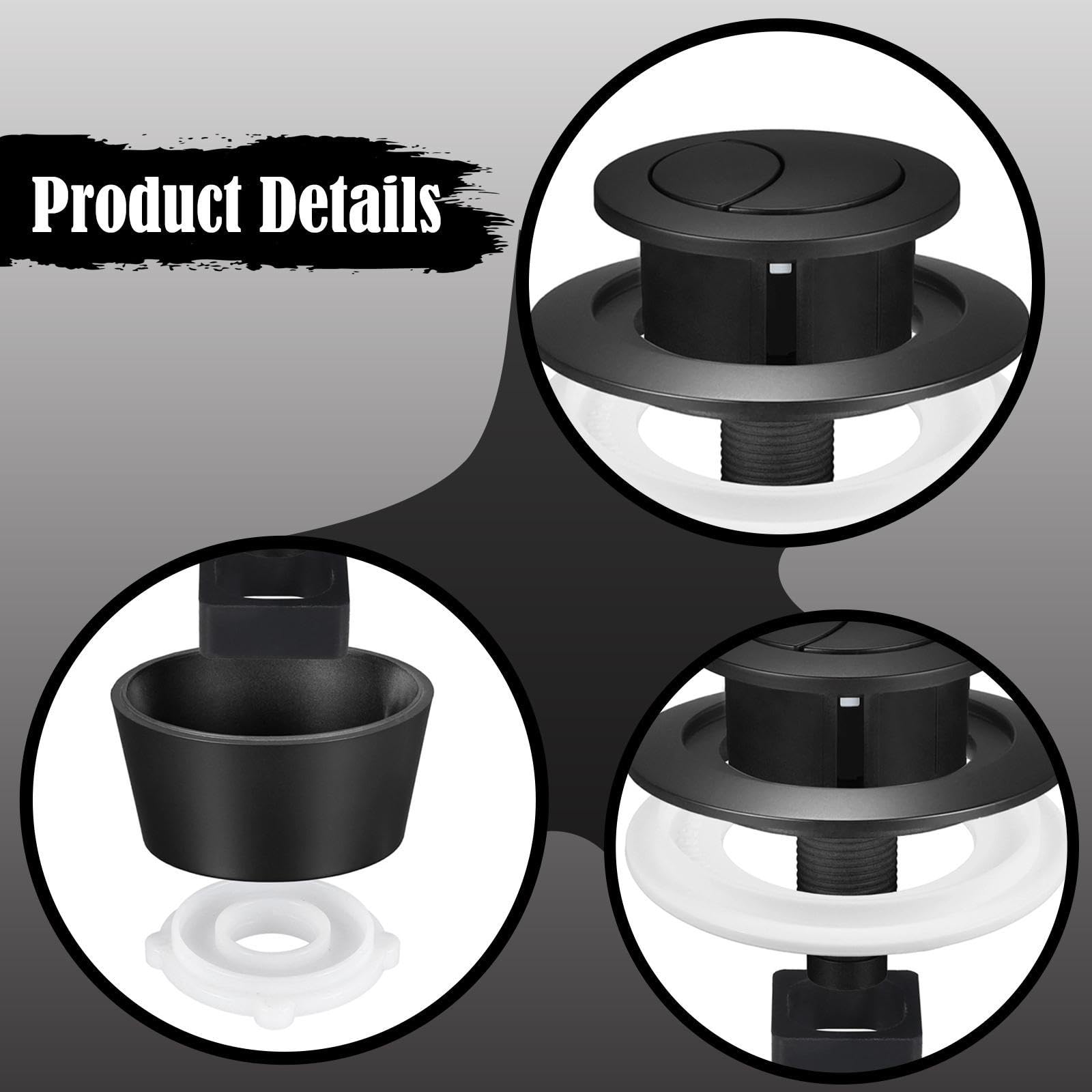 Botón de Inodoro Sustituto de Válvula para Tanque Accesorios Resistente Instalación Sencilla Material PP para Uso en Reparación Baño, Negro