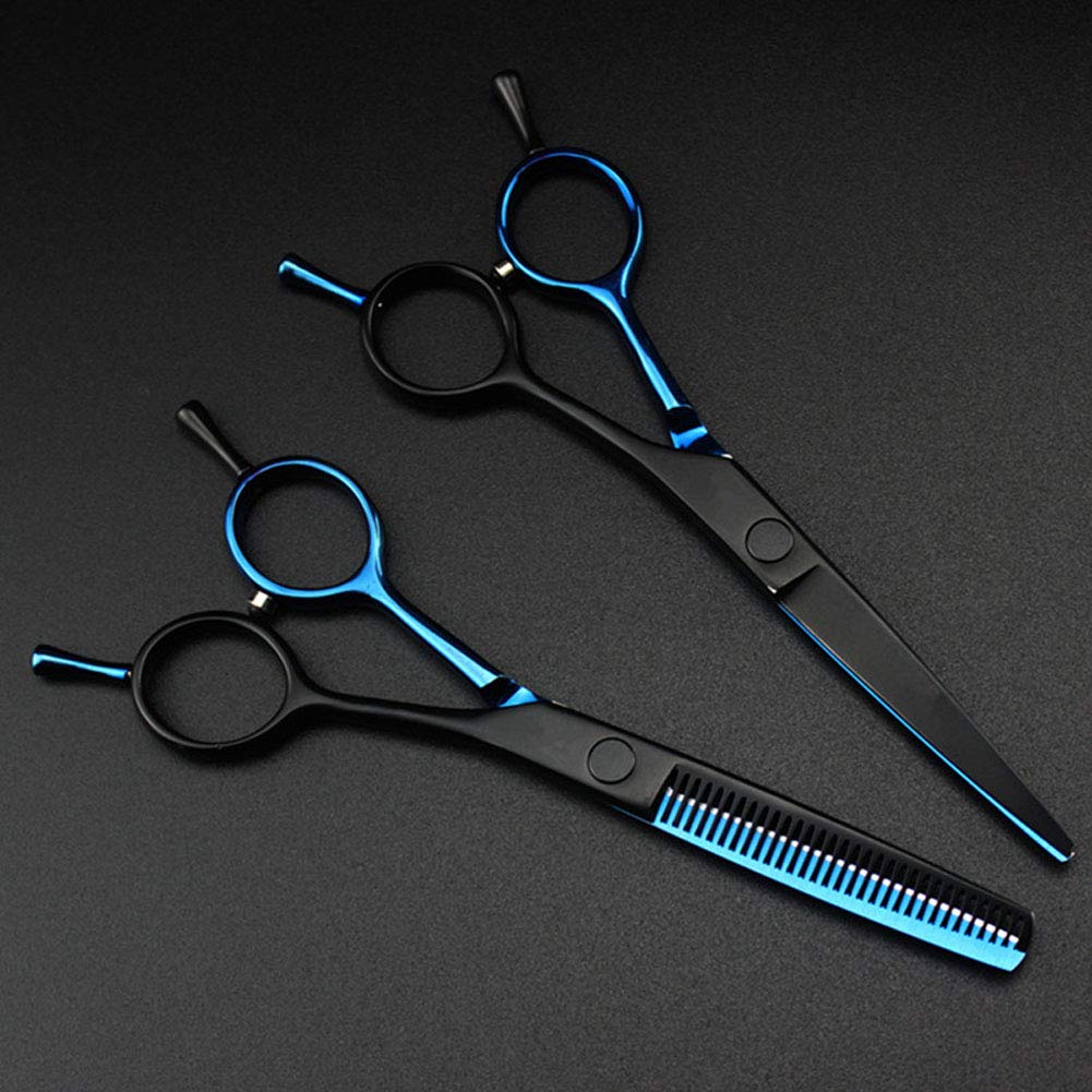 Profesional Japón 440C 5,5 pulgadas azul y negro tijeras de corte de pelo corte de pelo adelgazamiento tijeras de corte de pelo tijeras de peluquería juego para hombres y mujeres