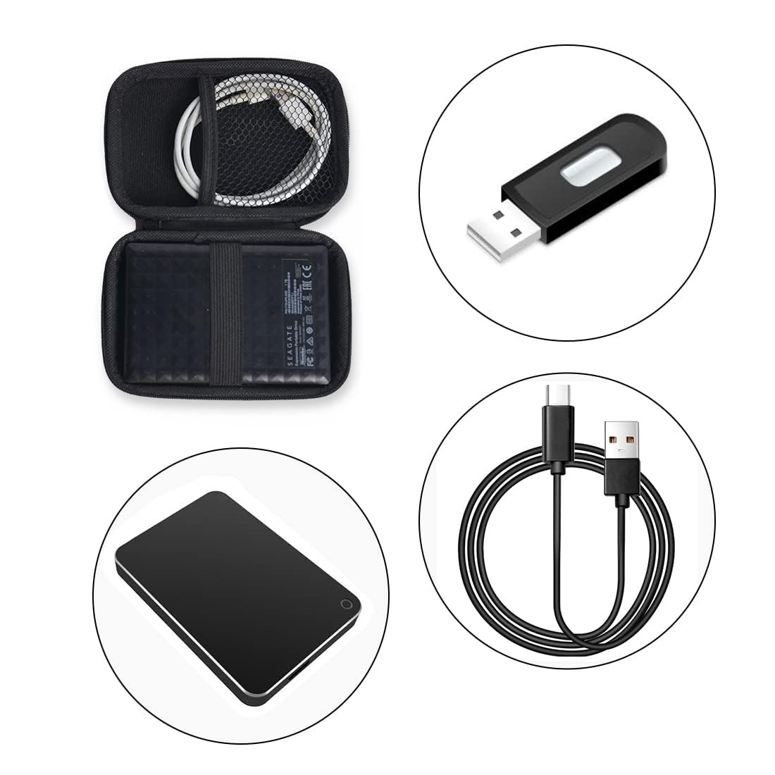 Étui Rigide EVA Pour Disque Dur Externe Et SSD Portable - Coque De Protection Antichoc Noire