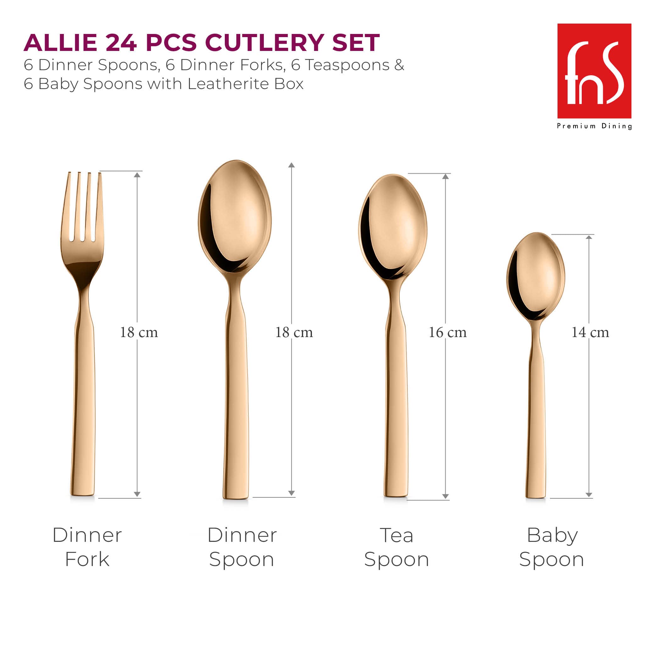 FnS Allie Rose Gold Cutlery Set - 24 Piece Stainless Steel -5
