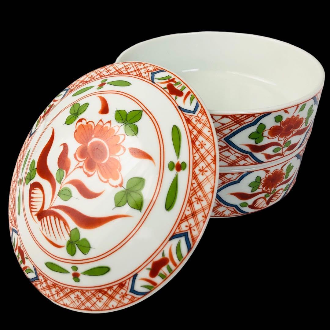 有田焼　伝平窯　赤絵花鳥　赤玉　二段重　5客　おせち　正月　重箱　蓋付き重ね鉢 有田焼 伝平窯 赤絵花鳥 赤玉 二段重 5客 おせち 正月 重箱 蓋付き