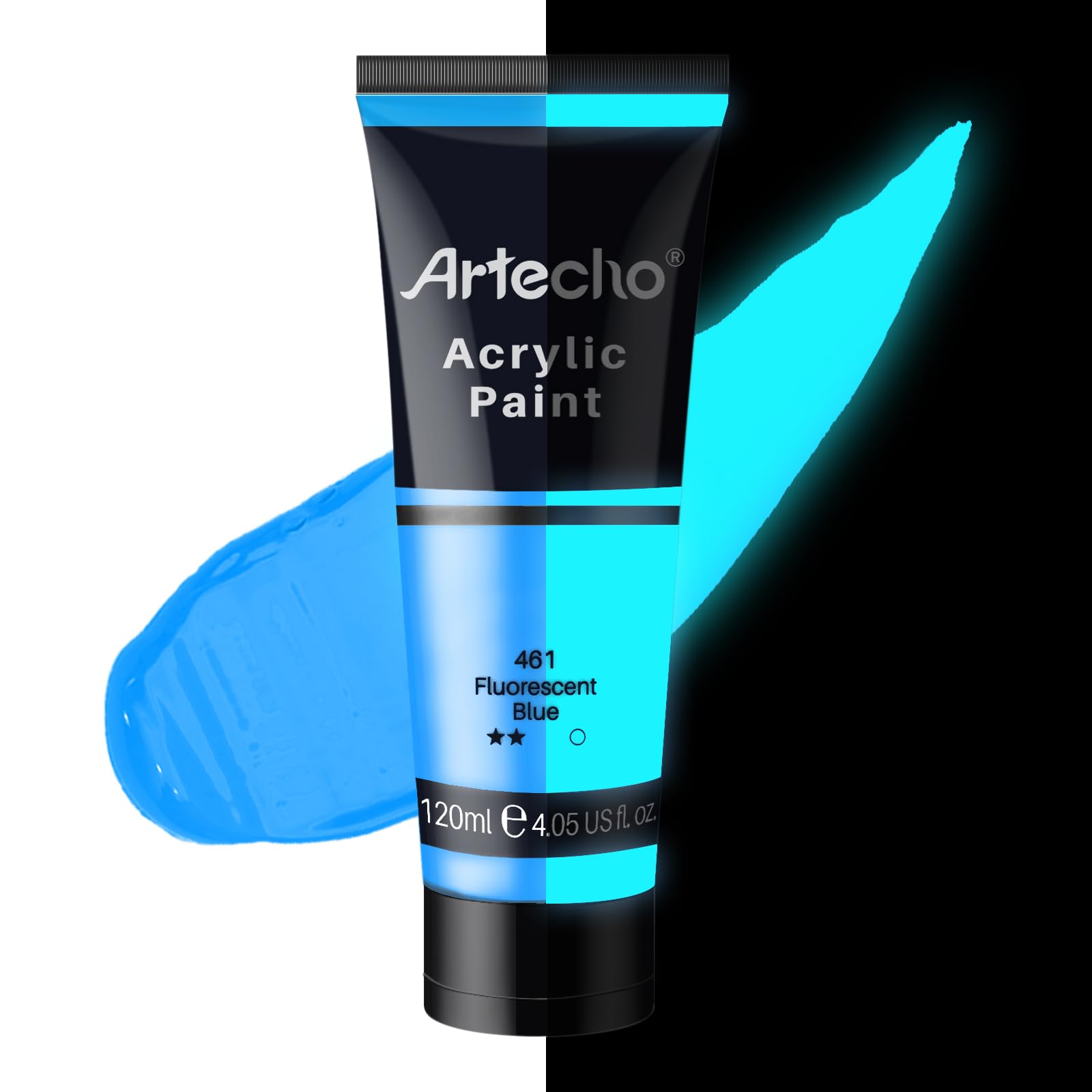 Artecho Fluorescent Blue Glow In The Dark Paint, Neon Blue Paint (120Ml / 4.05Oz) Tubes, Art Craft Paints For Canvas, Rock, Stone, Wood, Fabric, Art Supplies