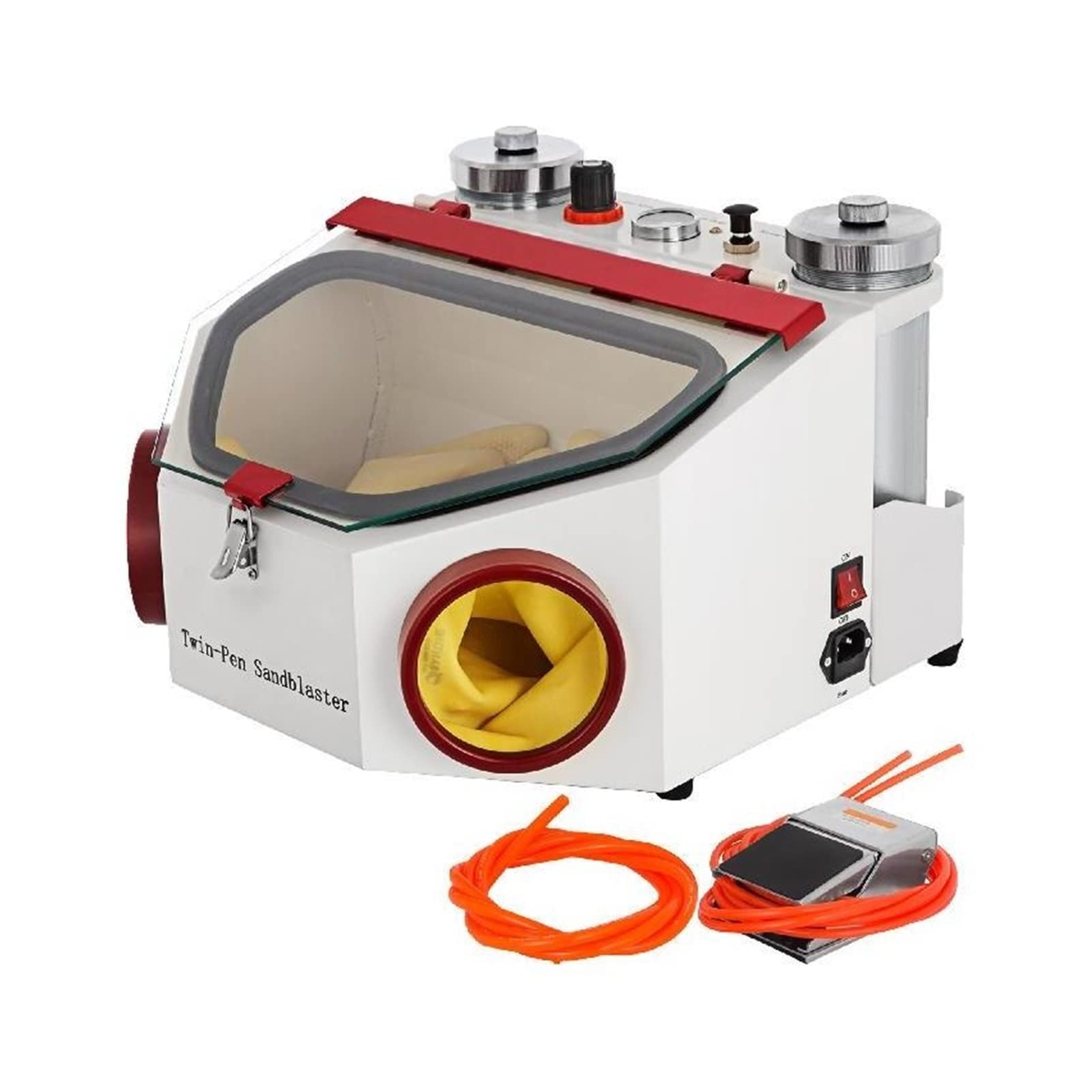 CVFRDD Dental Lab Sandblaster Equipment 2 Pen+ Tanks With LED Light Large View Window And Foot Pedal Control For Removing Oxides