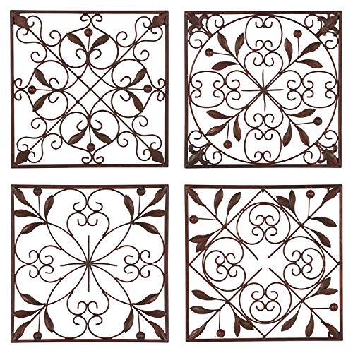 Deco 79 Metal Scroll Wall Decor, Set Of 4 14"W, 14"H, Brown #TOP1