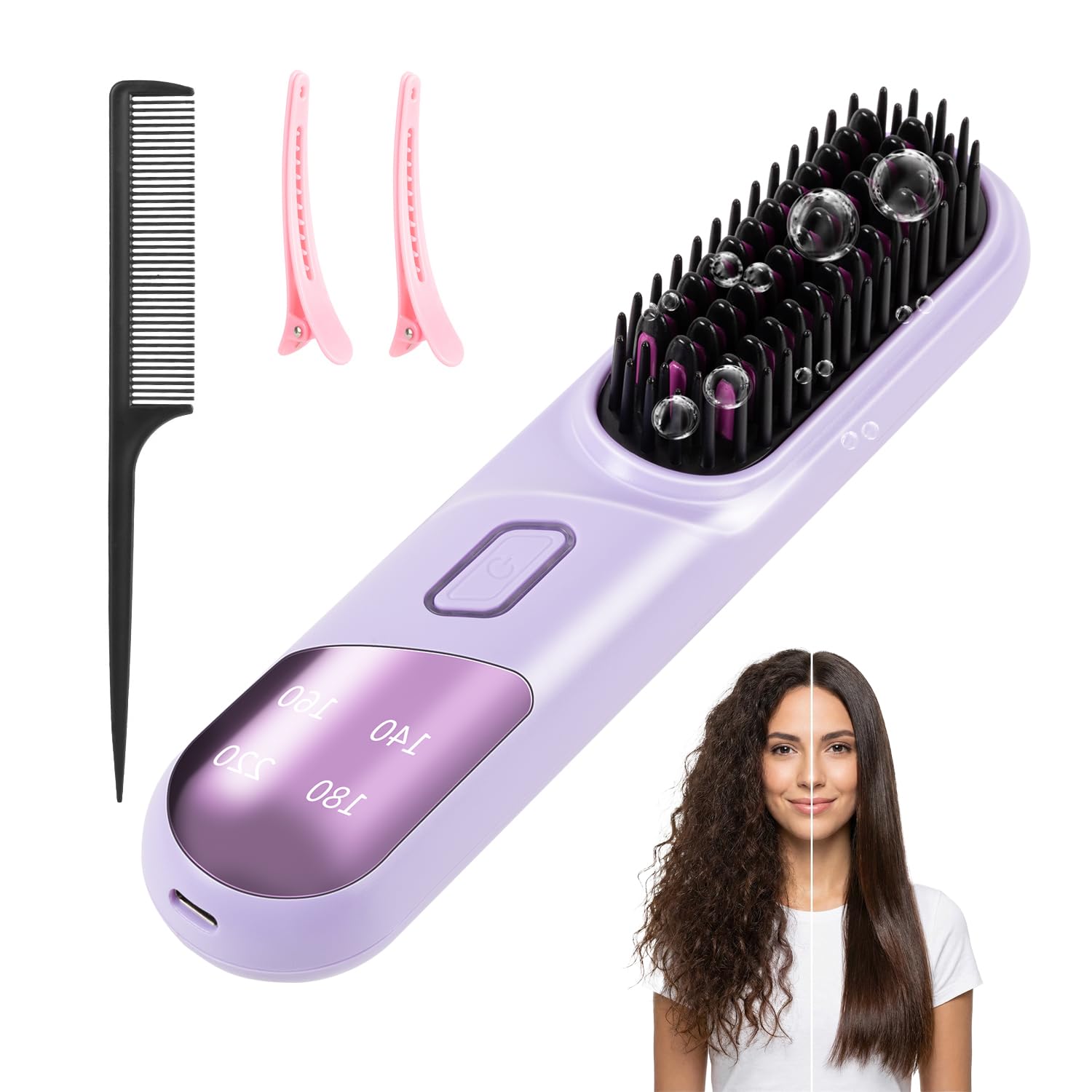 Go Brush Pro 2026 Straight Hair Brush 300 Million Negative ions Portable Cordless Straight Hair combsuitable for Women, 4-Temperature Fast Heating MCH Ceramic Coating is Smooth (Light Purple)