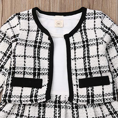 2Pcs Infant Baby Girl Plaid Cardigan + Long Sleeve Shirt Dress Patchwork A-line Skirt Sets3