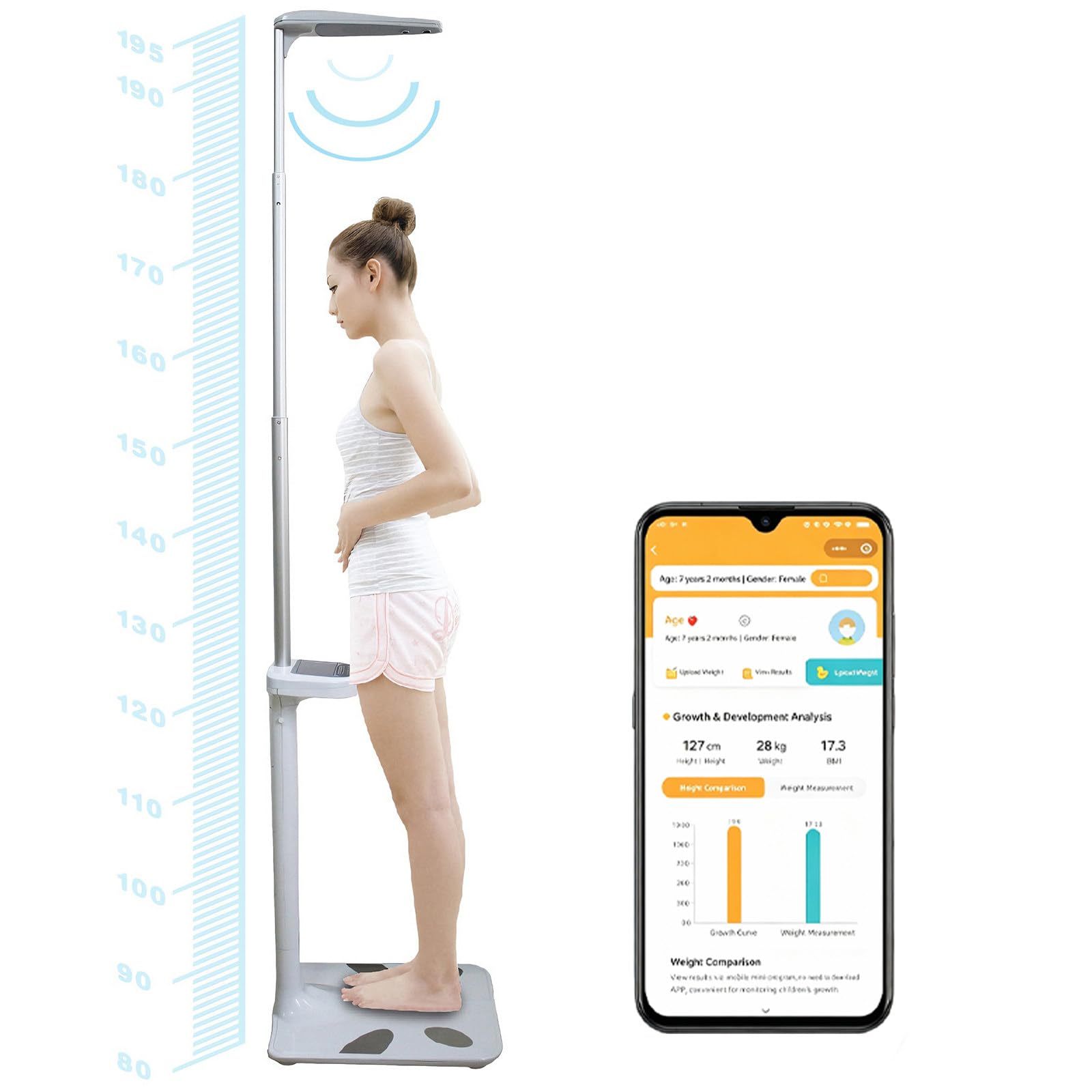Báscula de Baño con Aplicación Bluetooth, Báscula de Grasa Corporal y Muscular de Alta Precisión, Analizador de Altura y Peso 200kg para Uso Doméstico