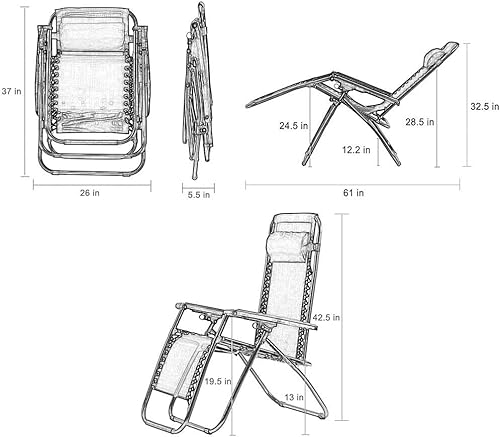 Miniatura 3 de Silla Zero Gravity, plegable al aire libre, ajustable, para salón, silla reclinable, con soporte para tazas y almohadas para patio, piscina, playa,