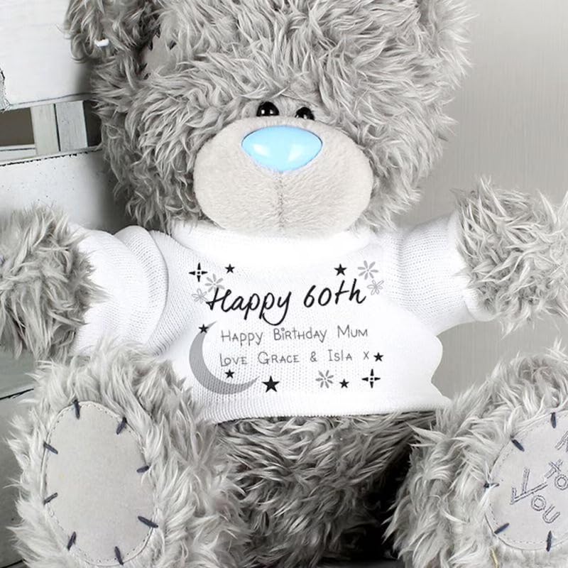 Me to You 60th Birthday Personalised Tatty Teddy Grey Plush Bear, 'Love You to the Moon & Back' T-Shirt, 19cm