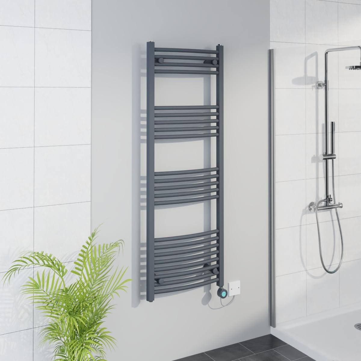 Warmehaus WiFi Electric Curved Heated Towel Rail Timer 1400x500mm Grey