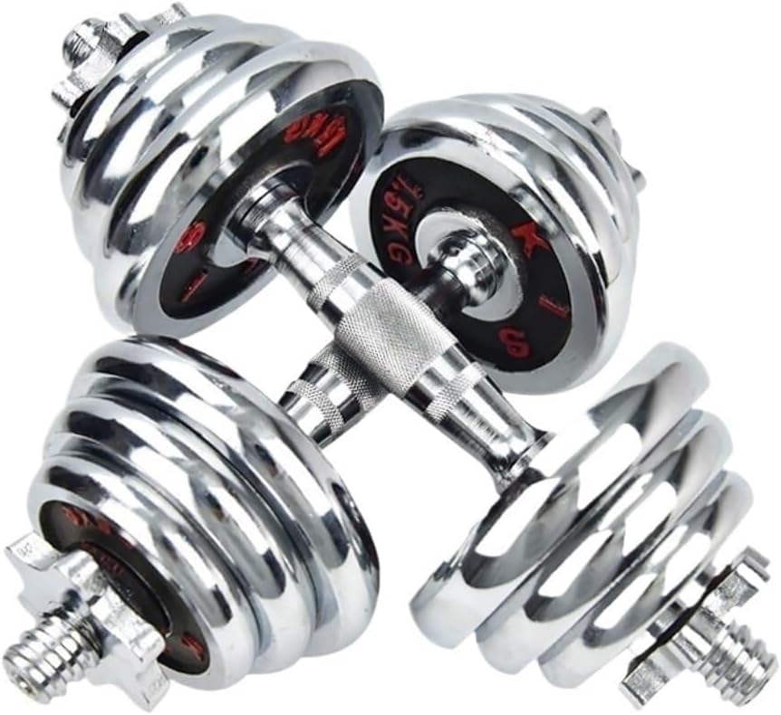 Adjustable Dumbbell Set, Chrome Weights with Barbell Converter, 20kg Home Gym Equipment, Solid Iron, Multi-Weight for Full-Body Workout, Silver