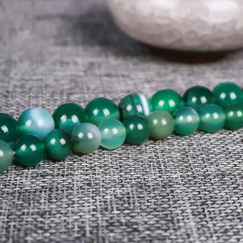 Miniatura 8 de 37 cuentas de cristal natural de 0.394 pulgadas (0.394 in) con rayas verdes, piedras preciosas redondas sueltas de energía curativa para pulseras,