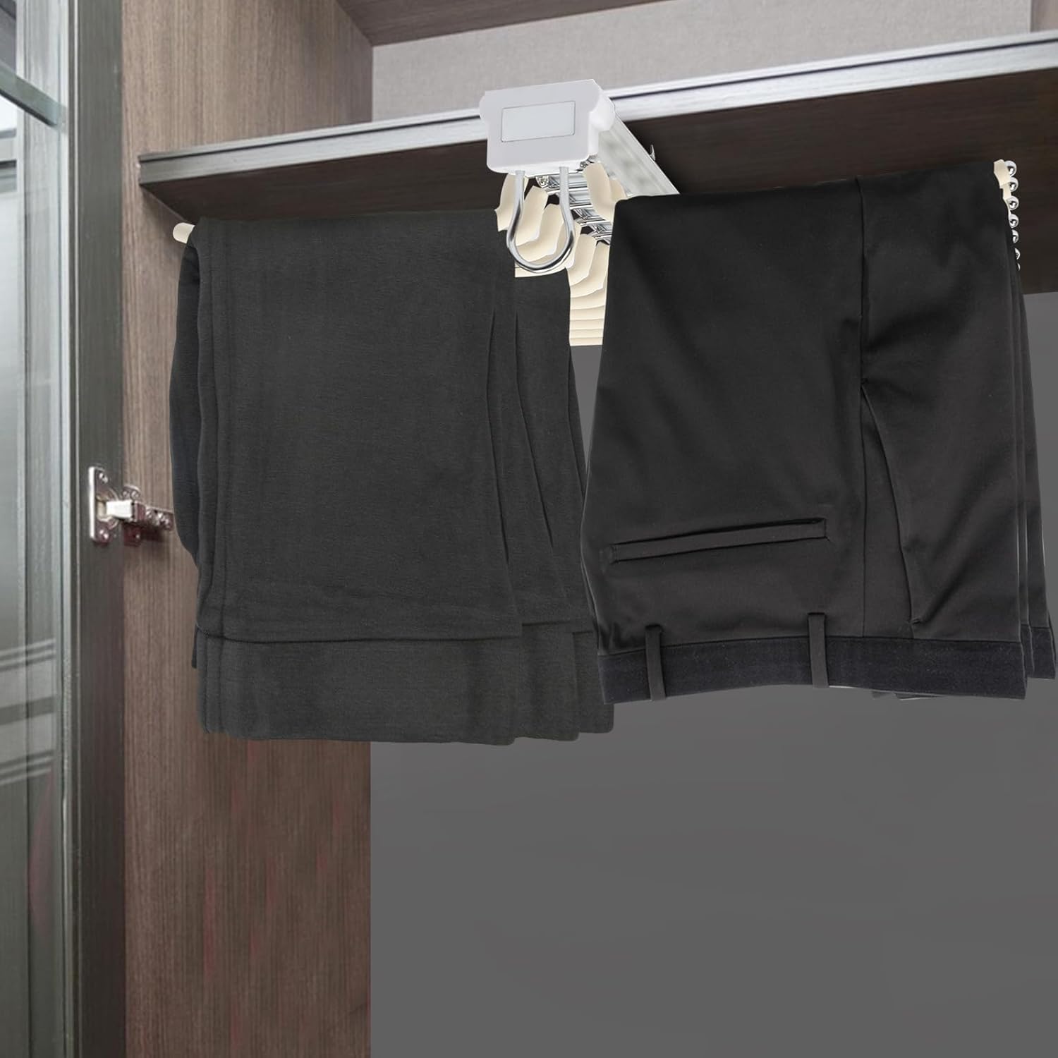 Pull Out Trousers Rack, 22 Arms Steel Pull Out Pants Rack Pants Hanger Bar Clothes Organizers for Closet,Maximum Load 33lbs, Space Saving, 23.2x18.1x3.7inch (Beige)