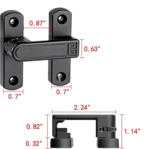 Miniatura 2 de Paquete de 2 cierres negros para puerta de granero, cerradura de puerta ajustable de 90180 grados, cierre de cerradura de puerta de ángulo recto de