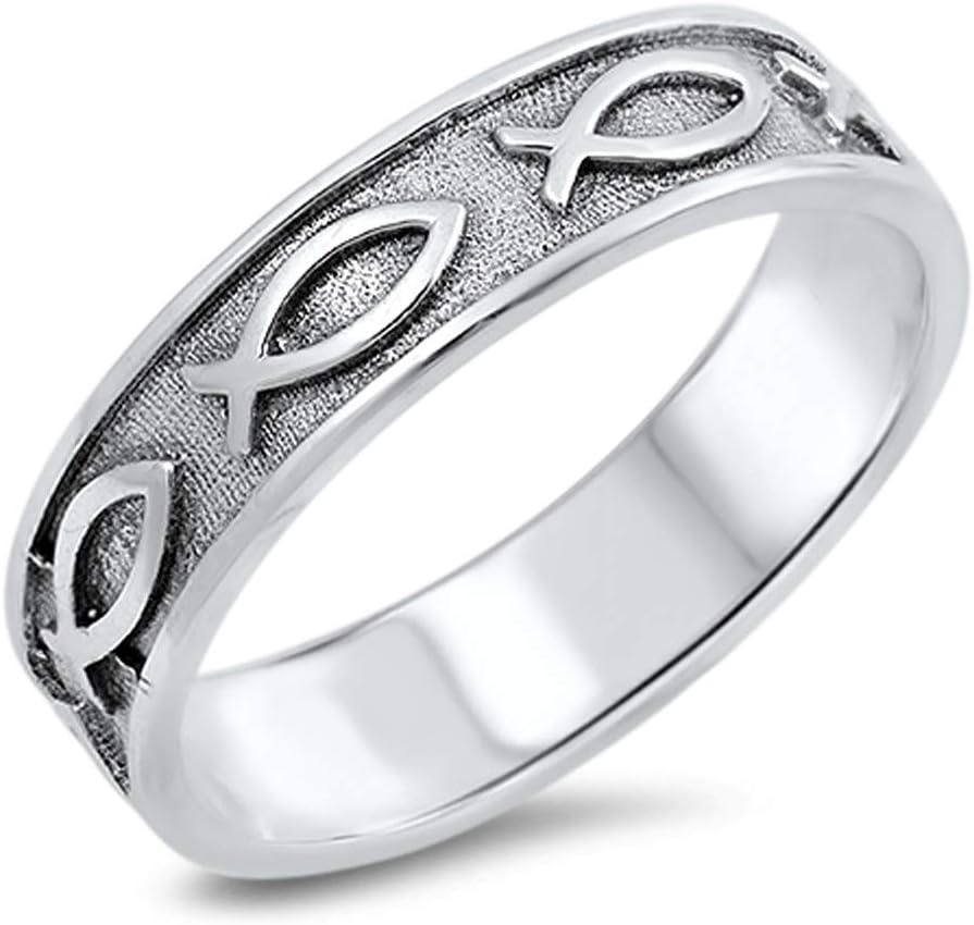 Christian Fish Ichthus Eternity Love Ring .925 Sterling Silver Band Sizes 5-10