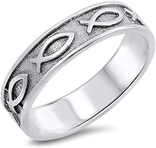 Christian Fish Ichthus Eternity Love Ring .925 Sterling Silver Band Sizes 5-10