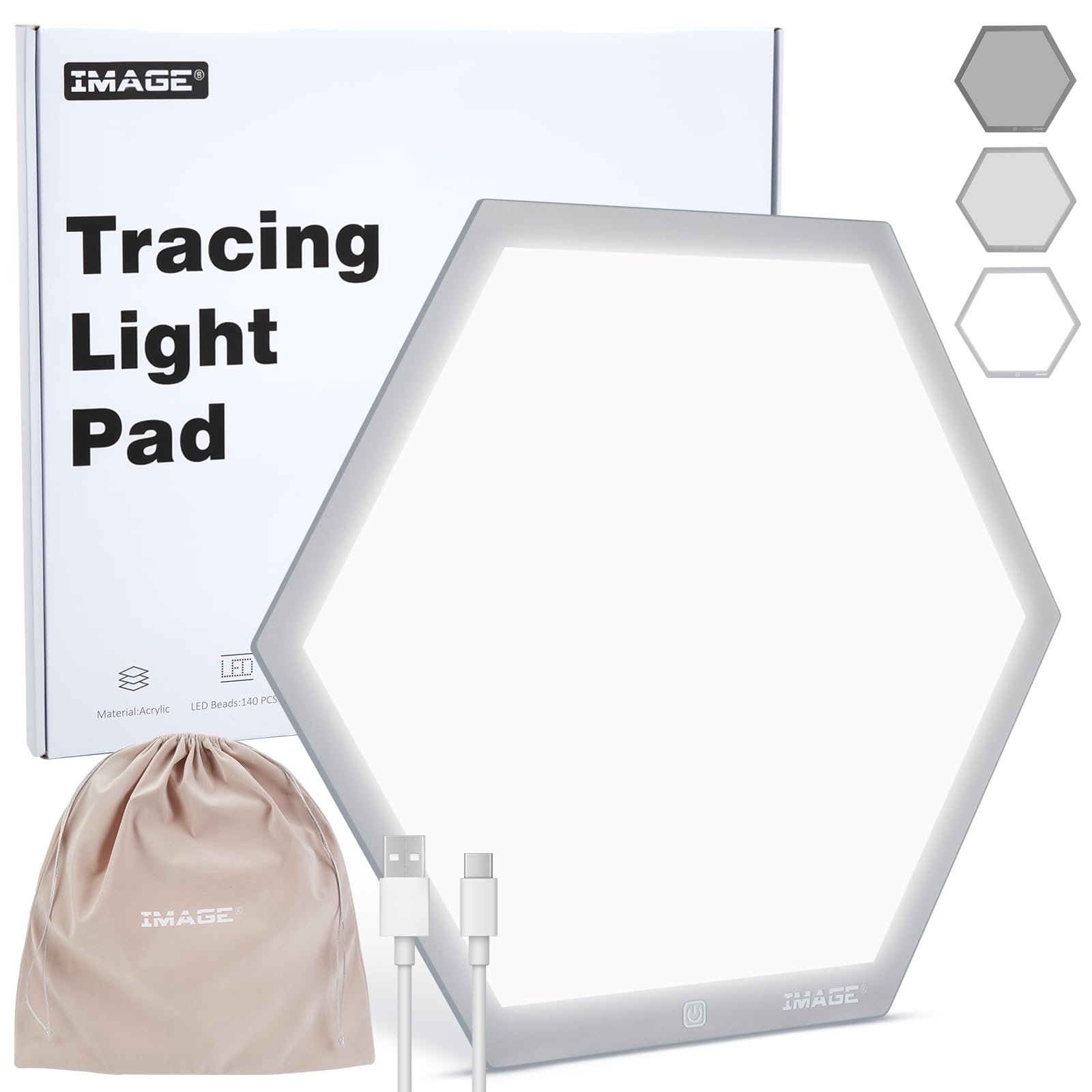 IMAGE 17,2*14,9 Zoll Sechseck-LED-Lichtkasten zum Nachzeichnen, 3 Helligkeitsstufen, idealer Leuchttisch für Zeichnen, Skizzieren, Animation, Nachzeichnen lernen für Kinder (Baustein nicht enthalten)