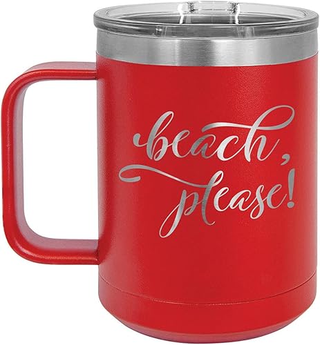 Playa por favor taza de café roja de 15 oz con tapa superior deslizante  Taza de café de viaje aislada  Ideas de regalo de cumpleaños o Navidad de