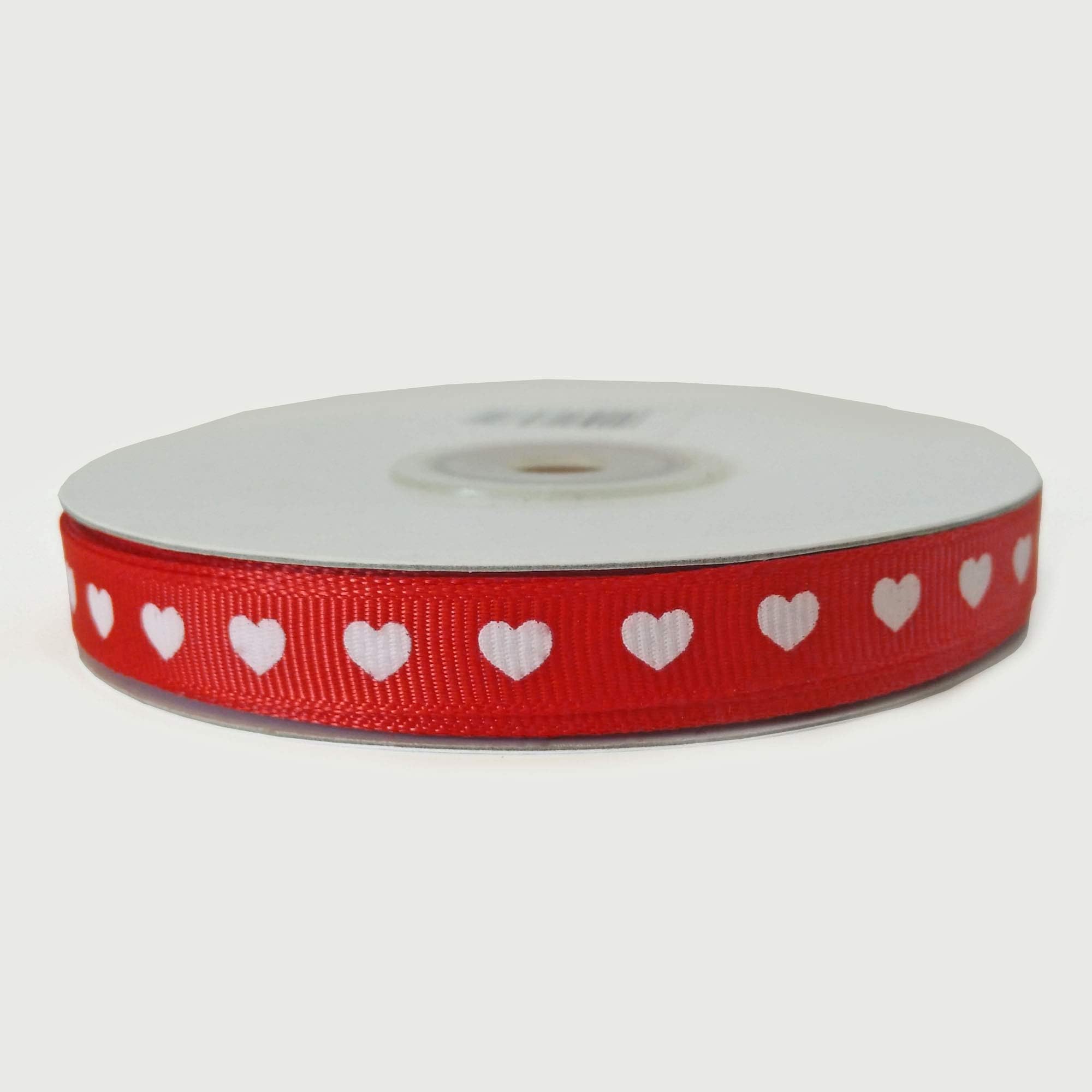 various colours Grosgrain ribbon with white hearts 10mm x 25 metre Full Roll (Red)