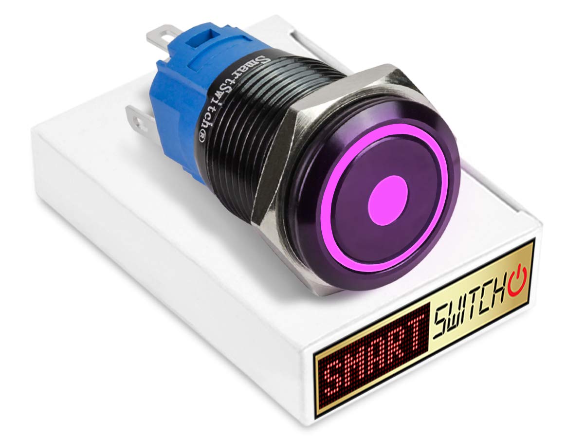 SmartSwitch 22mm Angel Eye DOT Black Metal Momentary DPDT 2NO2NC Push Button Purple LED Metal Switch AE22