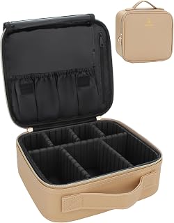 Travel Makeup Train Case Makeup Cosmetic Case Organizer Portable Artist Storage Bag with Adjustable Dividers for Cosmetics Makeup Brushes Toiletry Jewelry Digital Accessories Brown