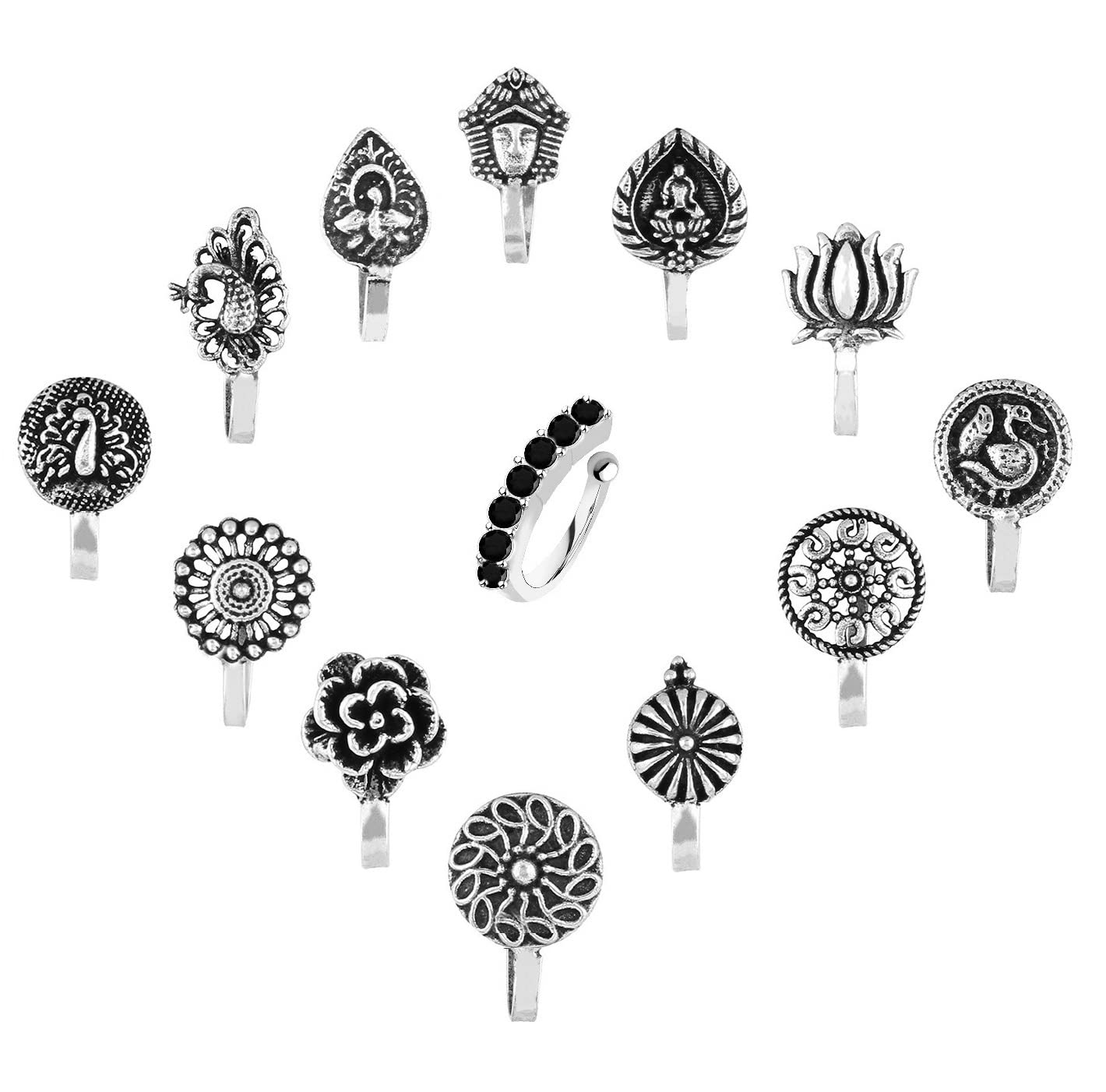 VAMA Fashions Oxidised jewellery nose pin without piercing press on oxidized German silver nose ring Stud for women (B09XF6DS94) Amazon Price History, Amazon Price Tracker