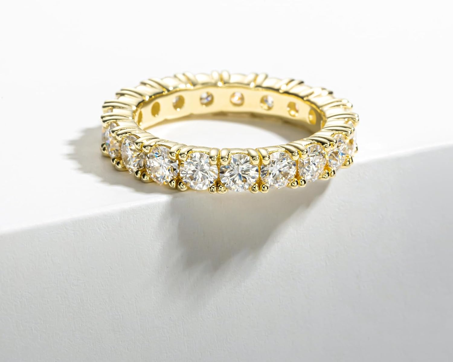 Idocare Moissanite Wedding Band 4ct/2.1ct D Color VVS1 Round Cut 14K Yellow Gold Plated 925 Sterling Silver Eternity Band Rings for Women - Image 2