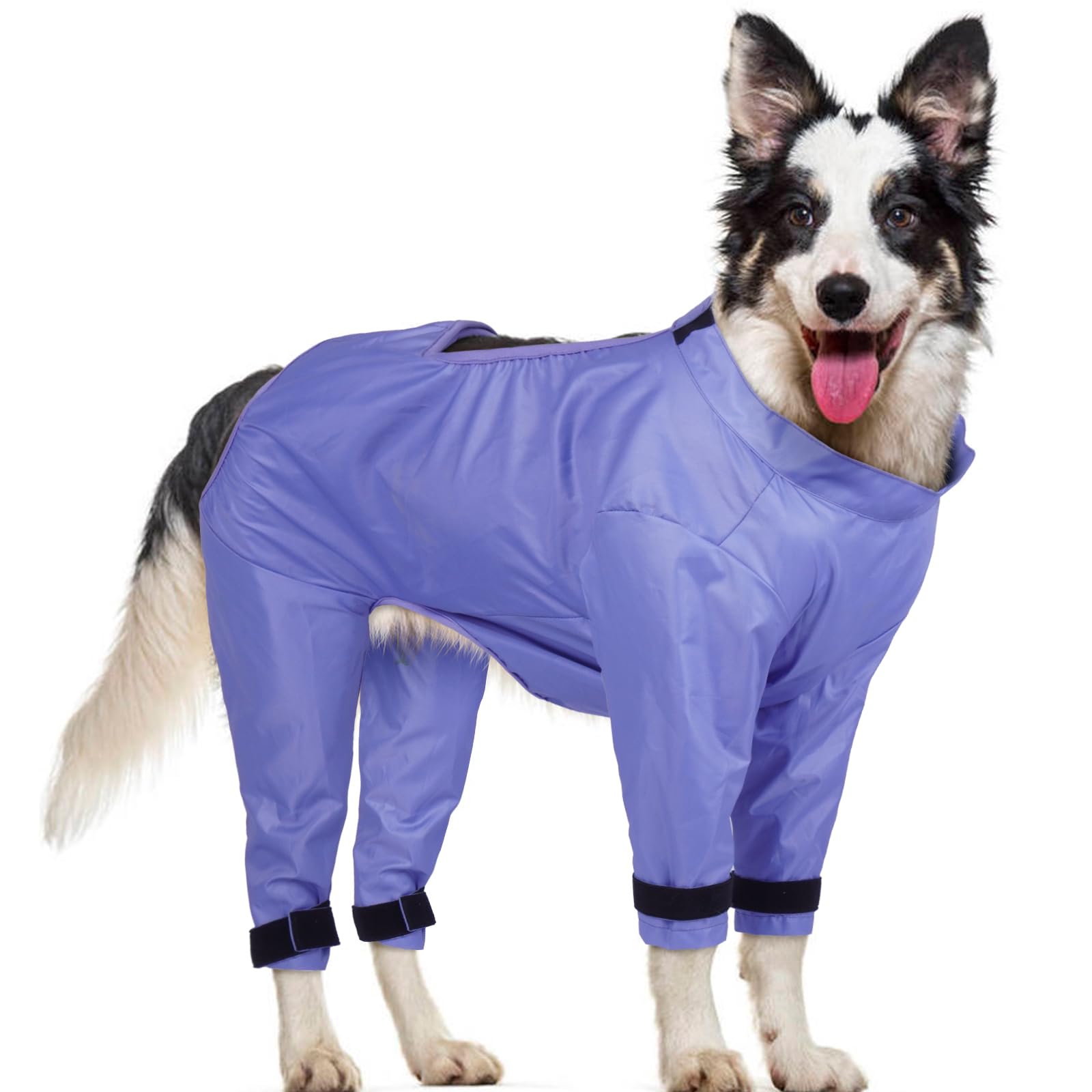 OUOBOB Dog Belly Guard Vest with Legs, Waterproof Adjustable Undercarriage Protector for Wet Grass Mud, Open Back Breathable Design for Walking Hiking after Rain, Purple, XL