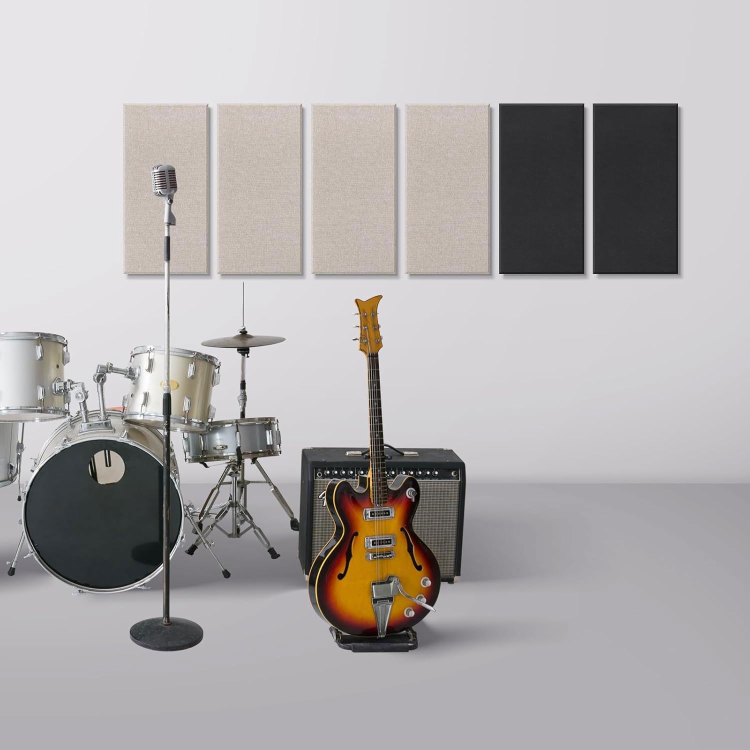 Panele ścienne dźwiękochłonne, panele samoprzylepn Acoustic Wall Panels 4-Pack, 2 Inch Fiberglass, Multicolor, Sound Absorbing for Studio(Camel)