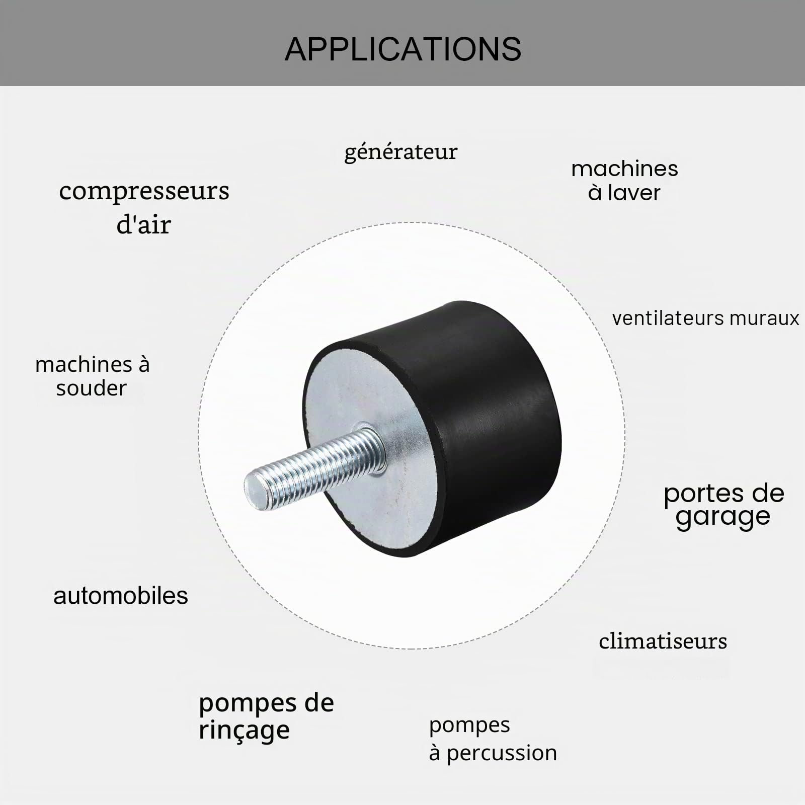 sourcing map Lot de 4 supports en caoutchouc M12 mâle/femelle - Isolateur de vibrations - Amortisseur de chocs - D60 mm x H40 mm - Pour moteur de garage, compresseur d'air, voiture, bateau