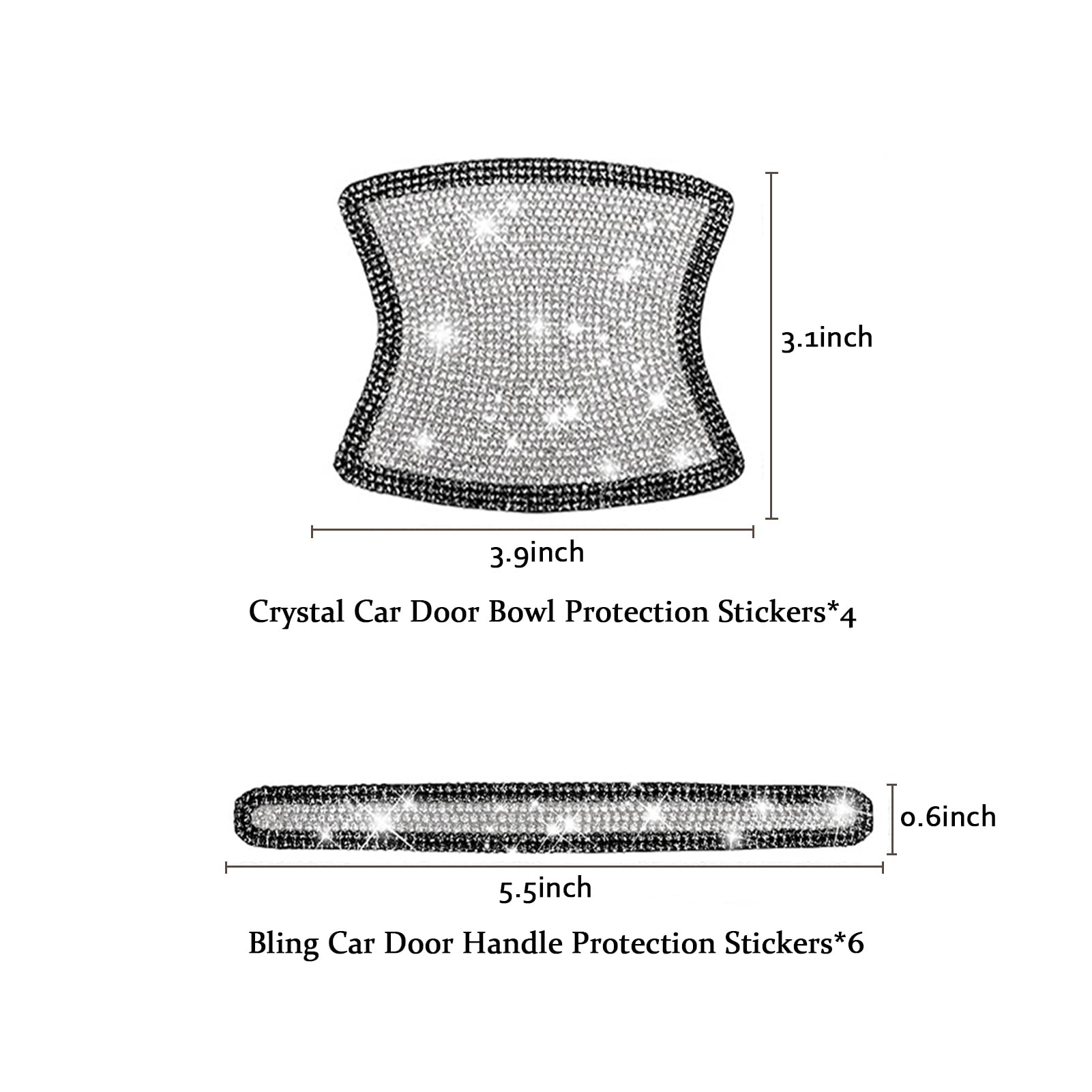 BetterJonny 10PCS Crystal Car Door Handle Scratches Protector, Rhinestone Car Door Handle Stickers Bling Car Door Handle Scratch Protector Stickers for Women and Girls Car Stickers (Black White)