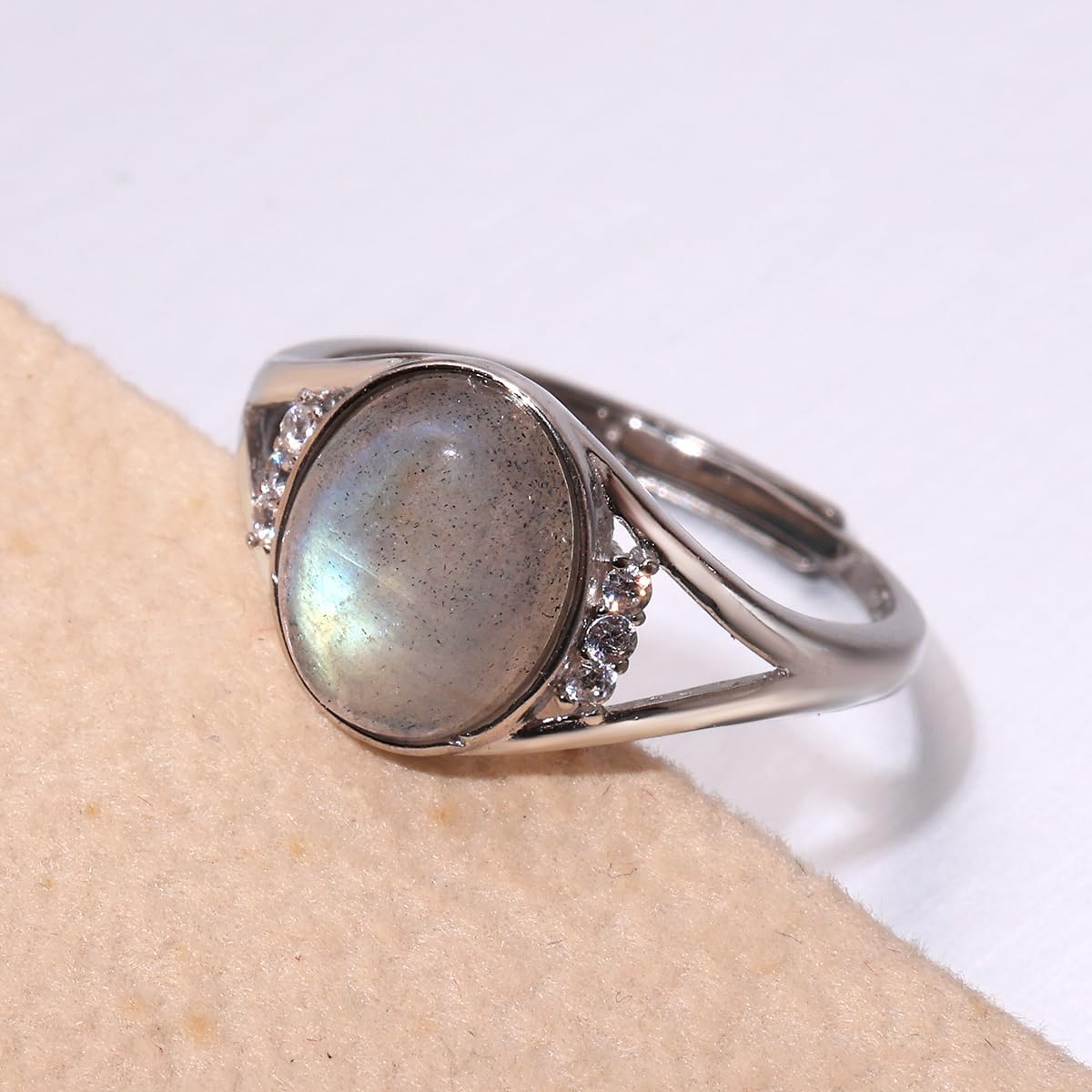 Jewever Simple Style Moonstone Rings for Women 925 Sterling Silver Gemstone Opening Ring Adjustable (7-9#)