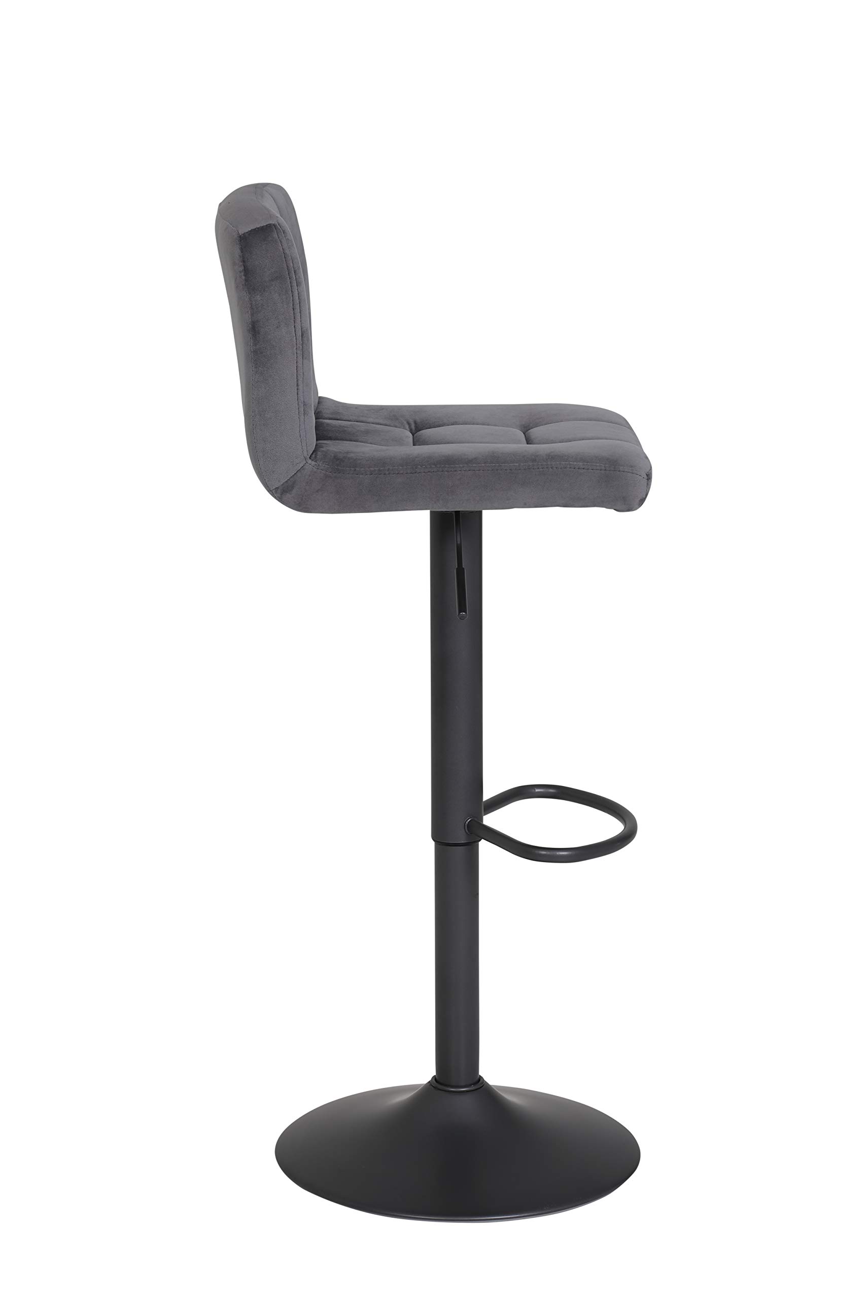 Hela Tische Amanda Set di 2 sgabelli da bar, con rivestimento effetto velluto di colore grigio e struttura di colore grigio, girevoli a 360°, dotati di base a tromba e funzione di sollevamento