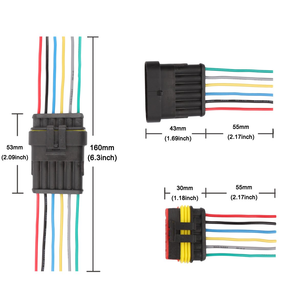 TOMALL 6 pin connector AWG 18 étanche molex vers pour prise électrique à prise rapide Série 6 Wire Triggle 1,5 mm (paquet de 4)