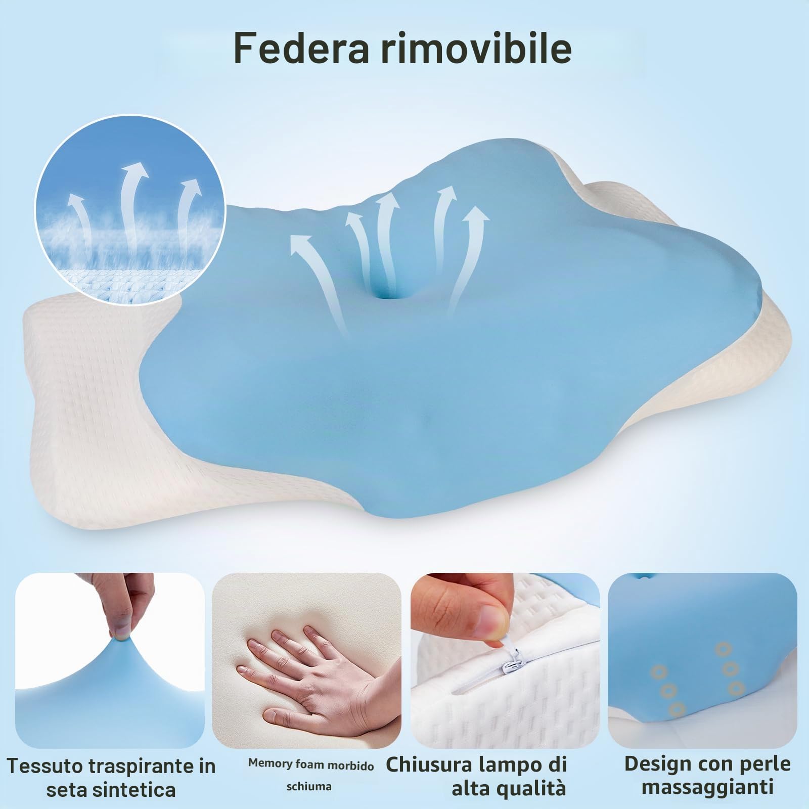 Cozary Cuscino Cervicale per Dormire, Cuscino Memory Foam, Cuscini per Cervicale Ergonomico per Dorme di Lato, Sulla Schiena e Sulla Pancia