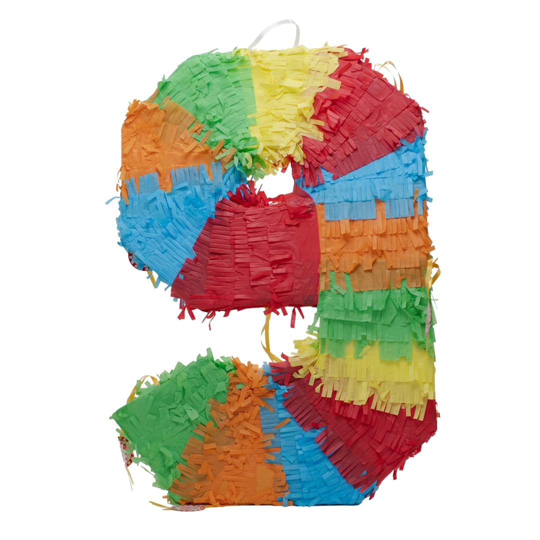Number 9 Standard 3D Pinata 49cm, Birthday Party Piñata for Sweets, Toys & Party Favours, Colourful Hanging Decoration, Anniversary & Celebration Game