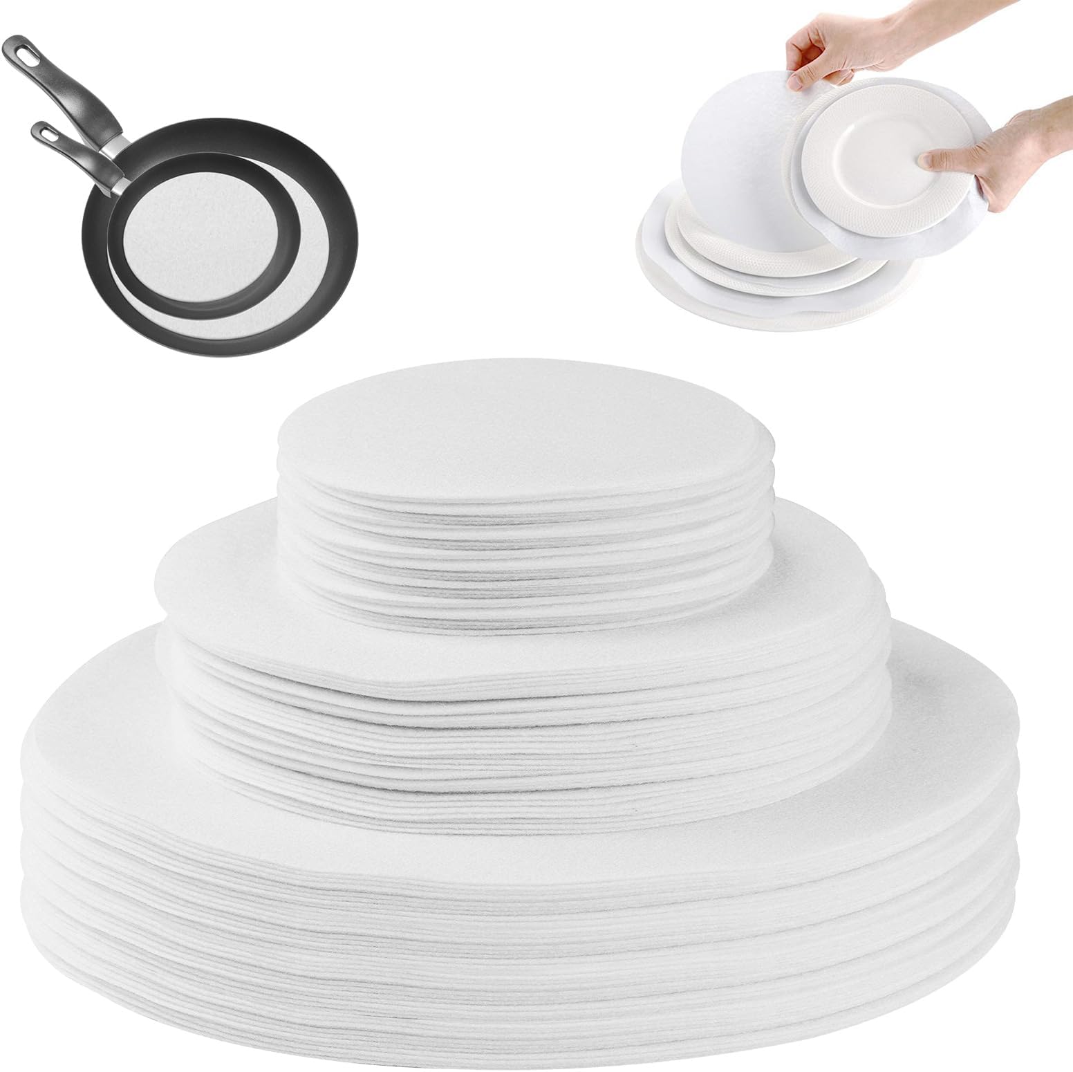 LITLANDSTAR Plate China Storage Dividers, 144 Pieces with 3 Different Sizes Premium Felt Plate Dividers Round China Dish Protectors for Porcelain Cookware Protecting and Stacking, White