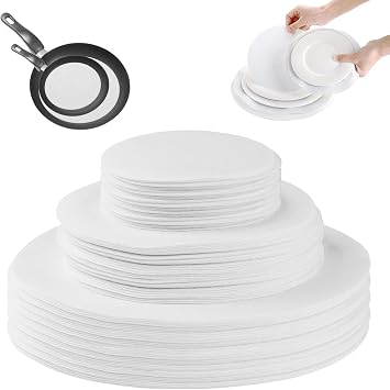 LITLANDSTAR Plate China Storage Dividers, 144 Pieces with 3 Different Sizes Premium Felt Plate Dividers Round China Dish Protectors for Porcelain Cookware Protecting and Stacking, White